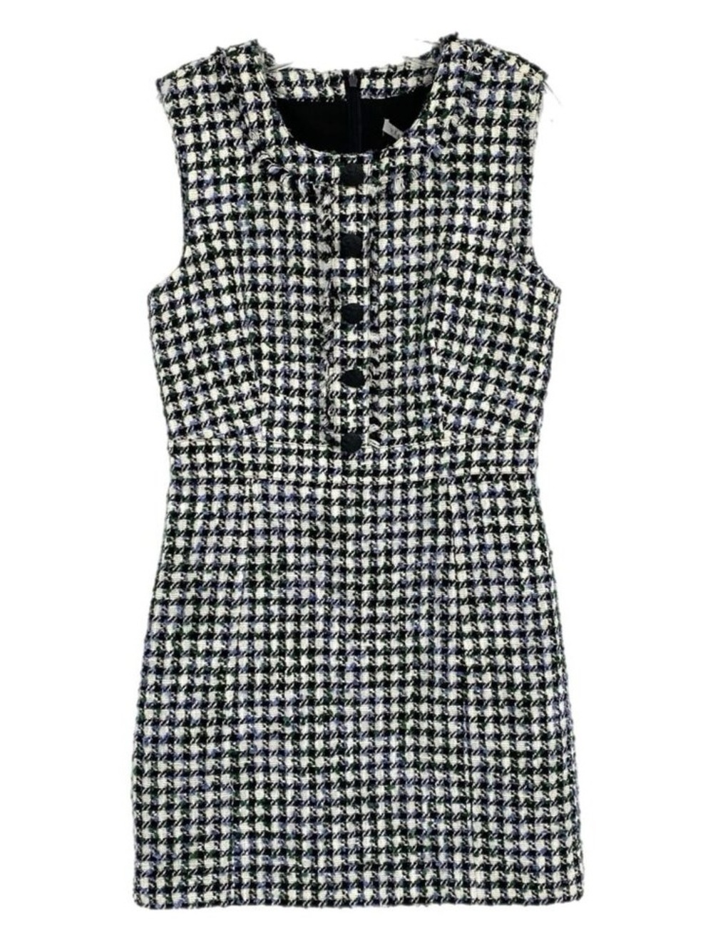 Veronica Beard Sleeveless Houndstooth Tweed Mini Dress 6 Black & White Preppy
